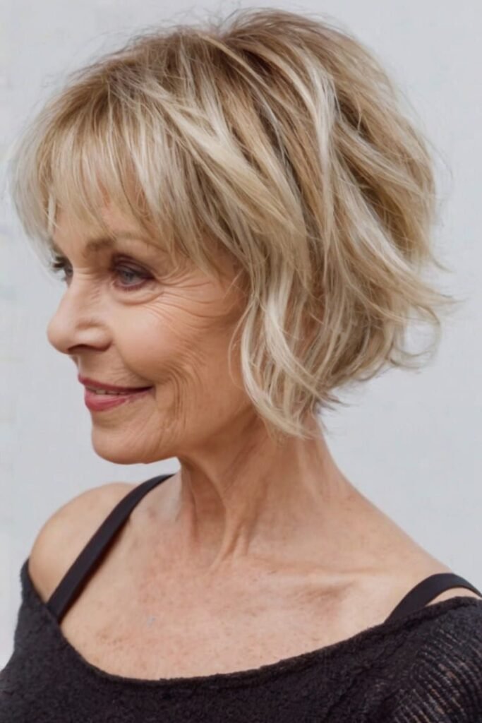 Tousled Blonde Bob with Wispy Fringe