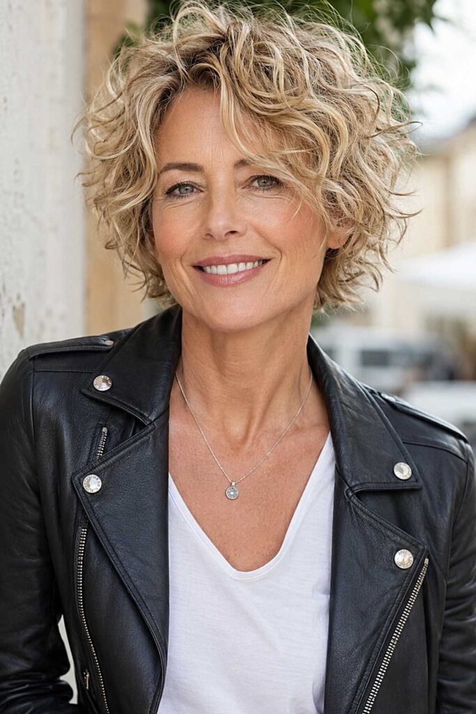 Tousled Blonde Curly Bob with Layered Texture