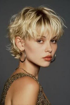 Tousled Blonde Pixie Cut with Choppy Fringe
