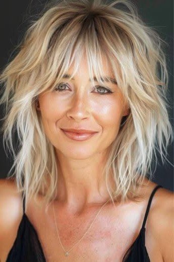 Tousled Blonde Shag Cut with Choppy Layers