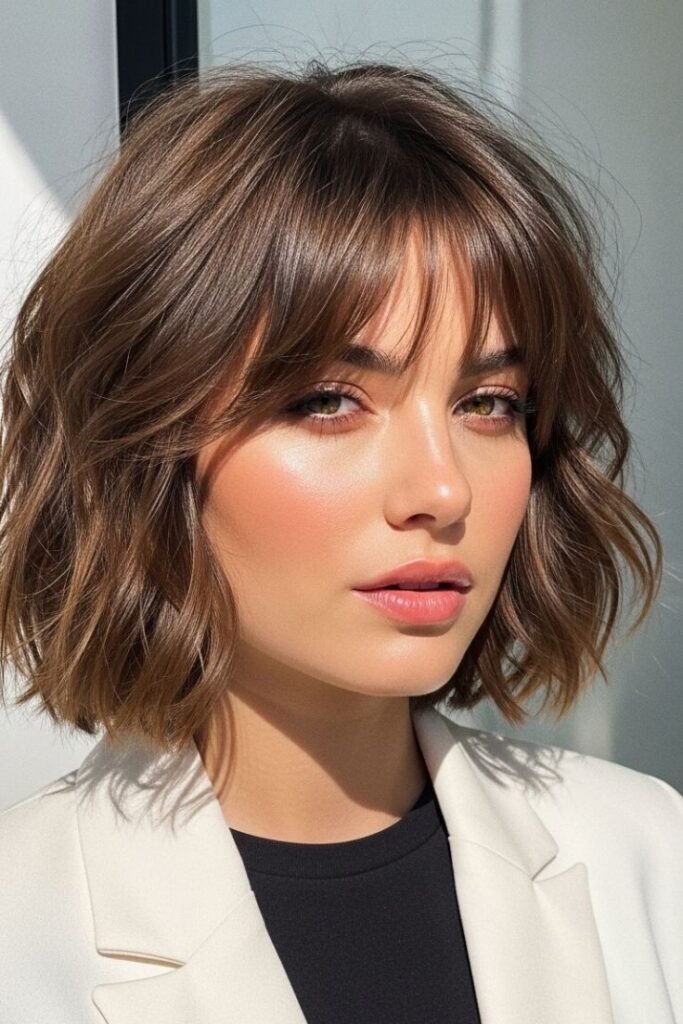 Tousled Bob with Soft Curtain Bangs