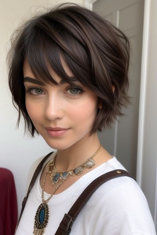 Tousled Bob with Soft Side Swept Bangs