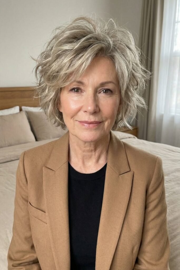 Tousled Choppy Bob with Blonde Highlights