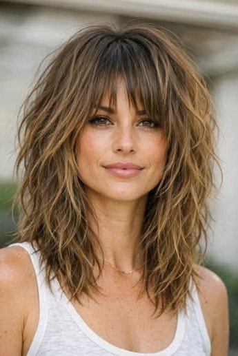 Tousled Choppy Shag Haircut with Piece-y Bangs and Natural Layers