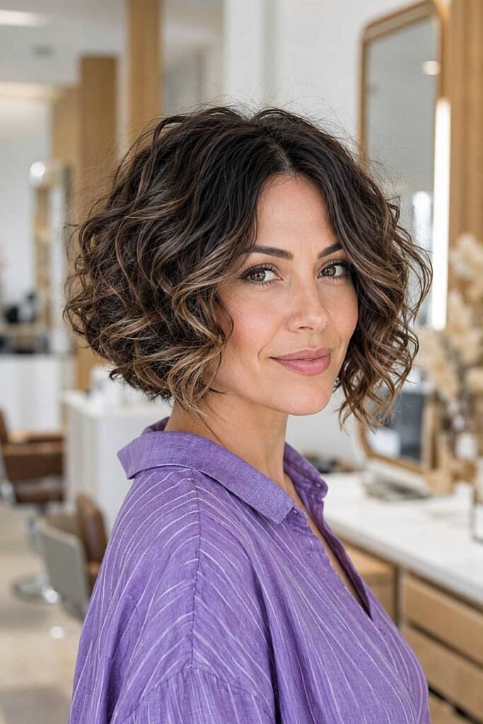 Tousled Dark Bob with Caramel Highlights