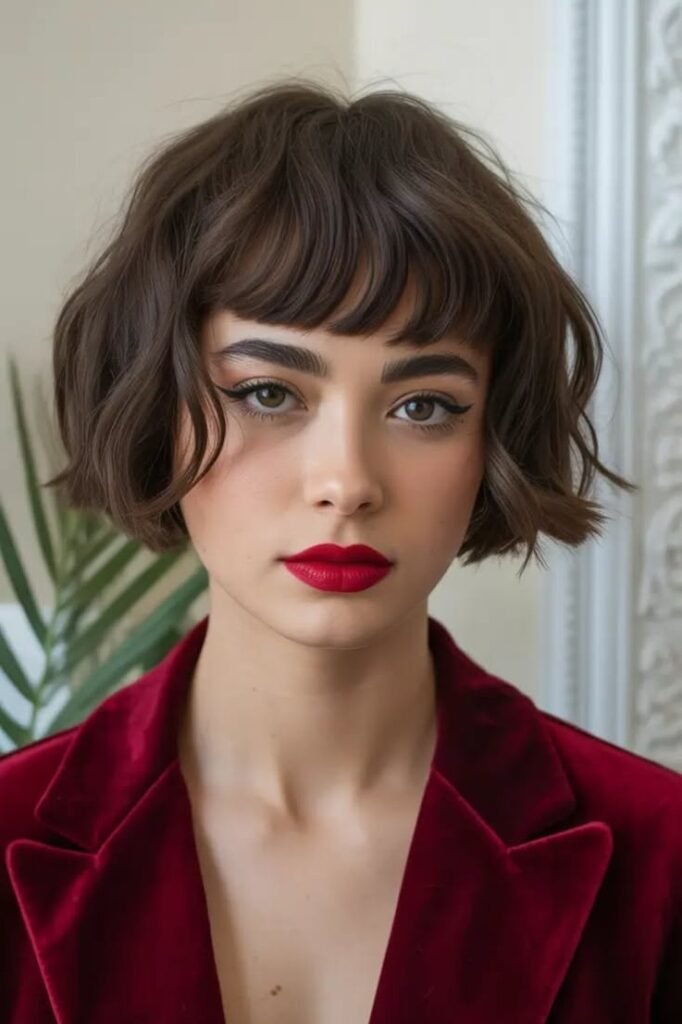 Tousled Dark Bob with Piece-y Bangs