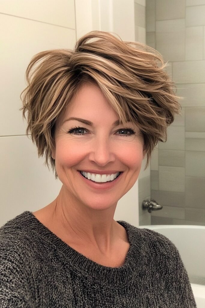 Tousled Honey Blonde Pixie Cut with Volume