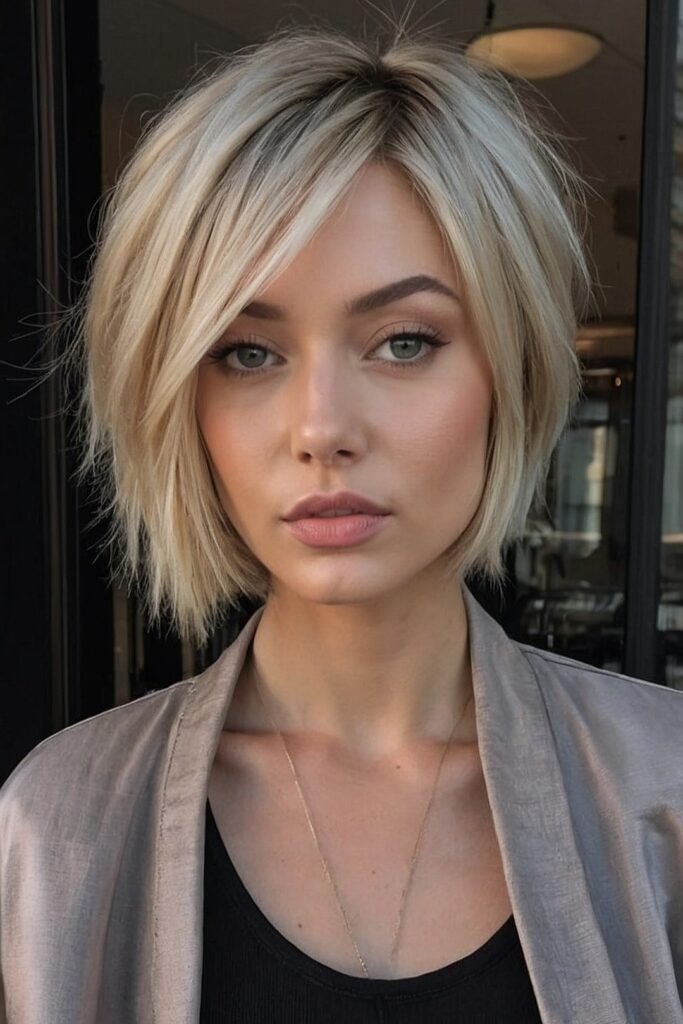 Tousled Layered Bob with Side Part