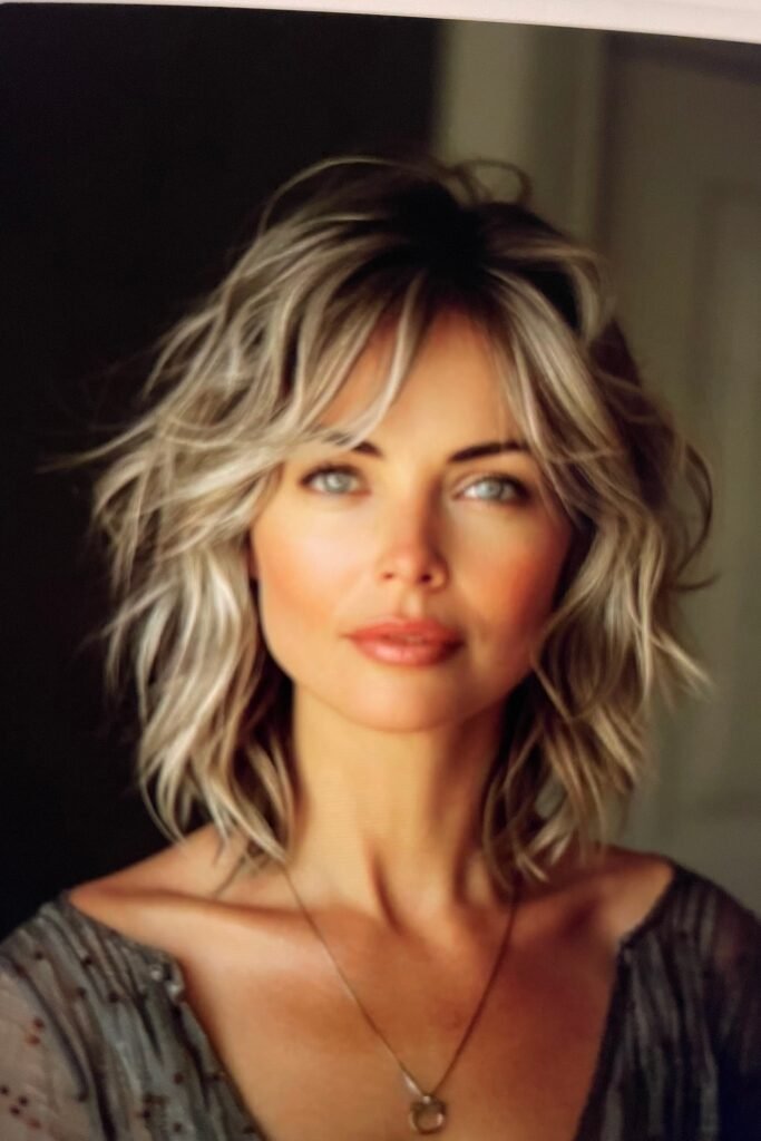 Tousled Layered Bob with Soft Curtain Bangs