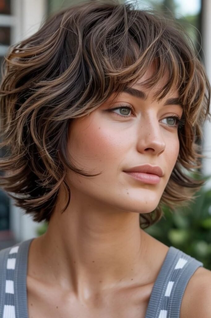 Tousled Layered Bob with Wispy Bangs