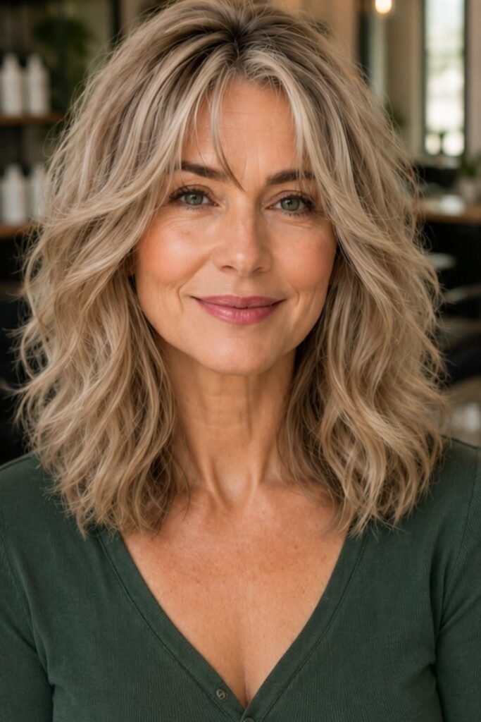 Tousled Medium Shag with Soft Curtain Bangs