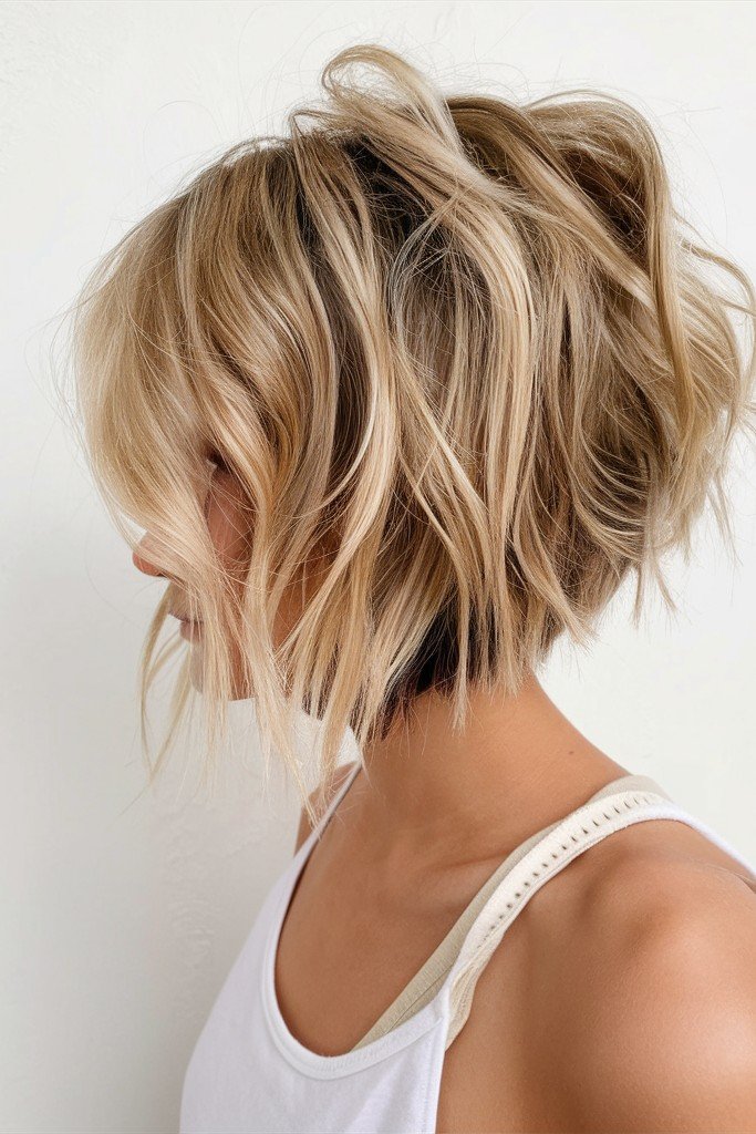 Tousled Messy Bob with Side-Swept Layers