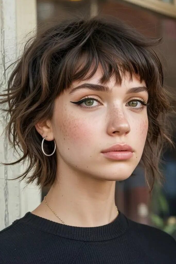 Tousled Shaggy Bob with Bangs