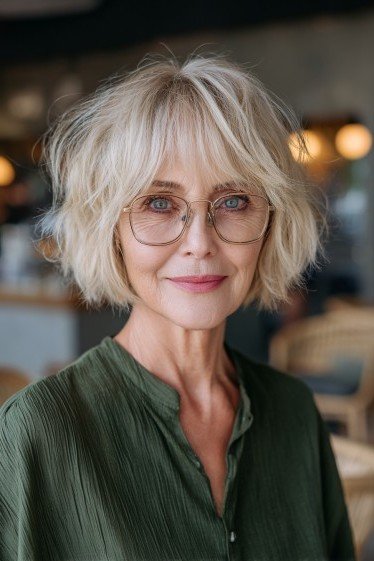 Tousled Textured Bob with Soft Bangs