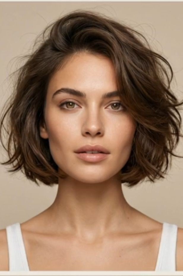Tousled Wavy Bob with Deep Side Parting