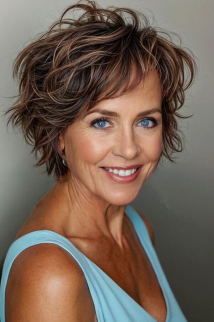 Tousled Wavy Bob with Soft Layered Bangs