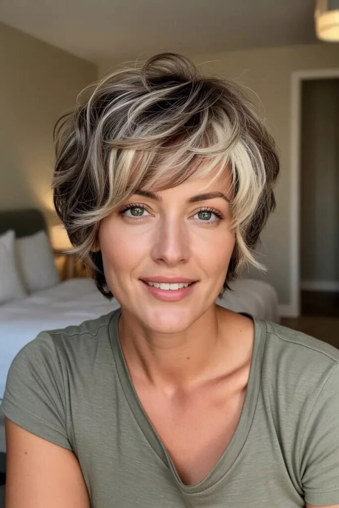 Two-Tone Choppy Pixie Cut with Dark Roots and Blonde Highlights