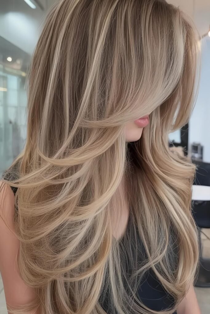 Ultra-Layered Blowout Haircut with Soft Face-Framing Waves