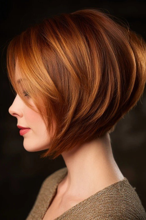 Vibrant Copper Red Stacked Bob with Soft Layers