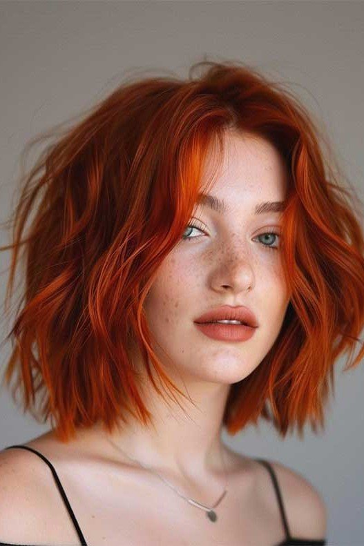 Vibrant Copper Textured Bob with Center Part