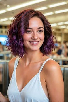 Vibrant Deep Purple Wavy Bob