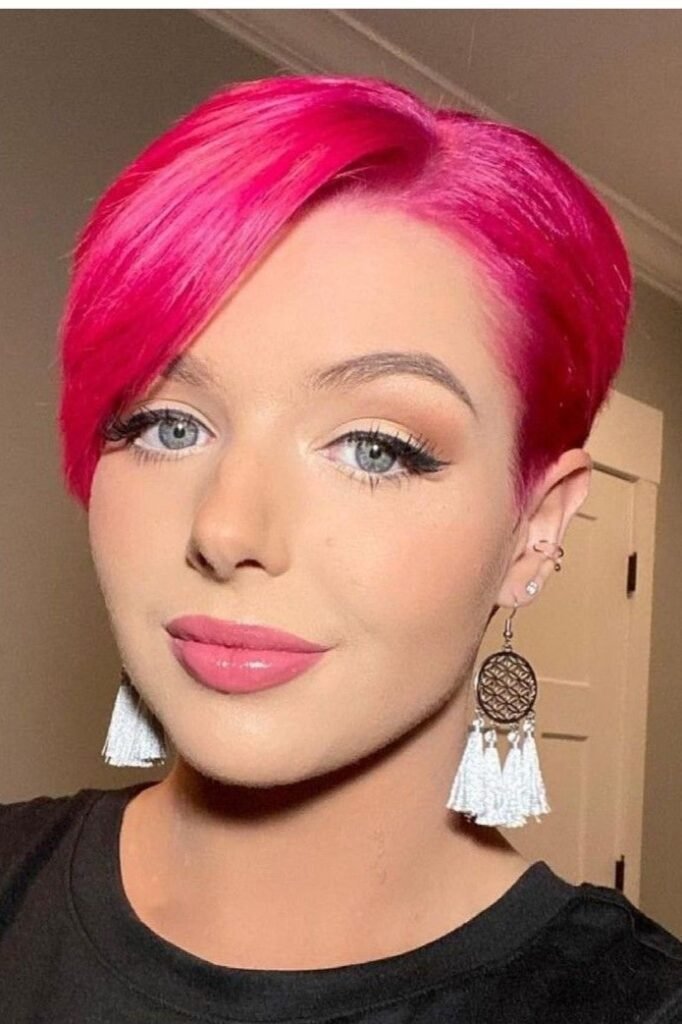 Vibrant Pink Pixie Cut with Side Part