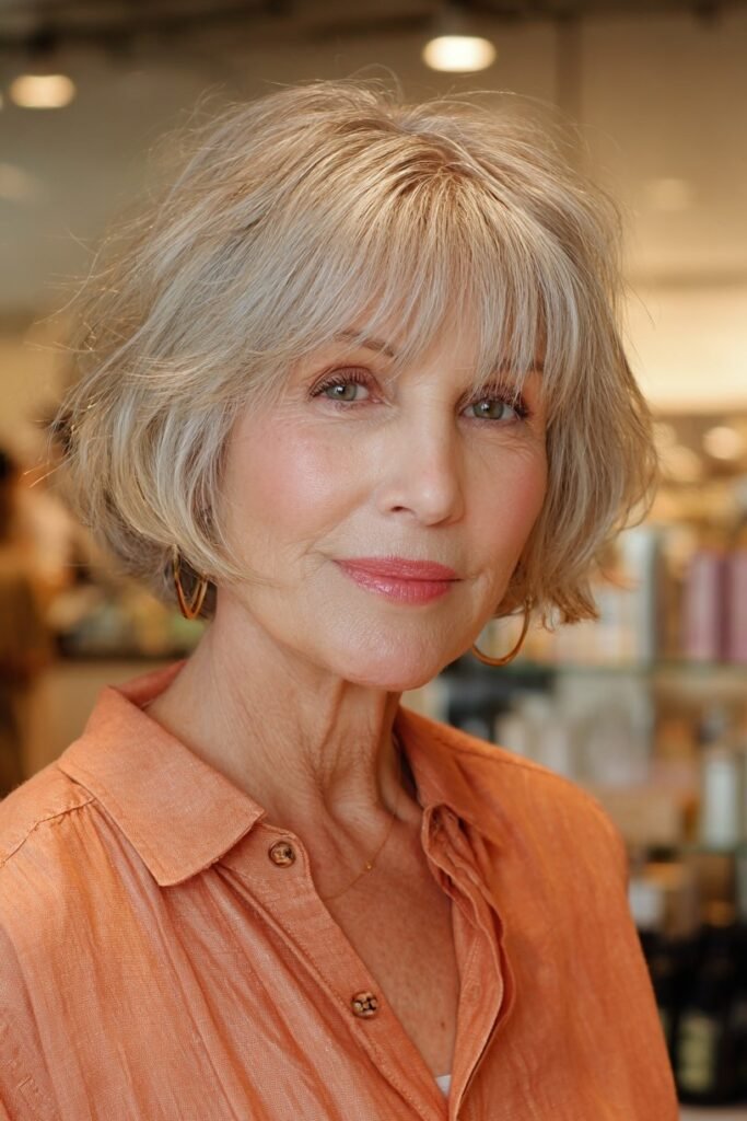 Voluminous Blonde Bob with Curtain Bangs