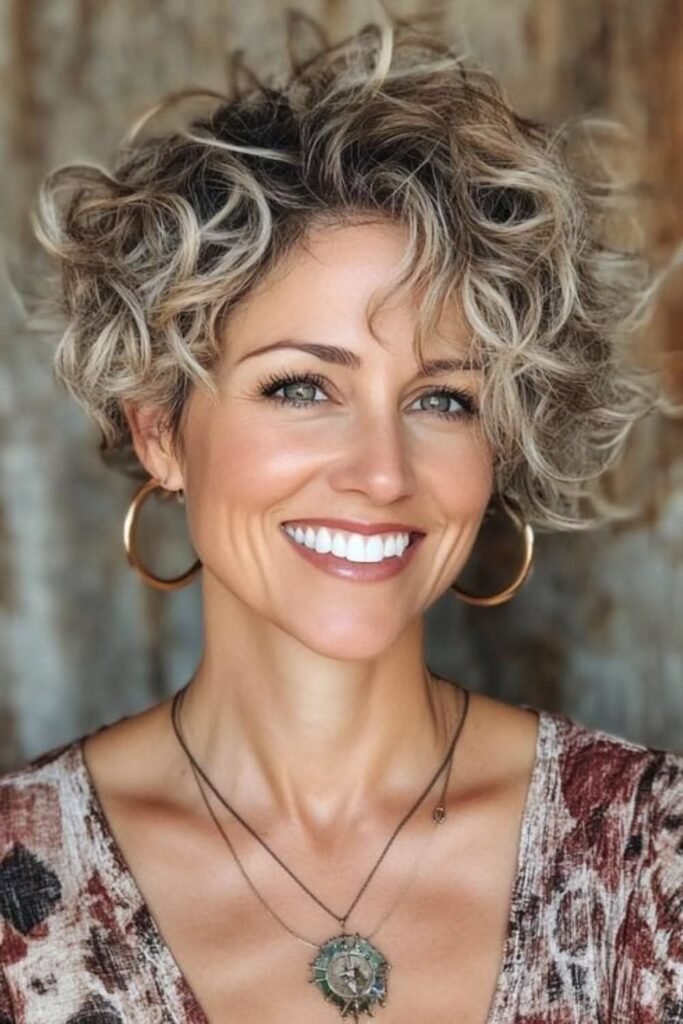 Voluminous Blonde Curly Bob with Highlights