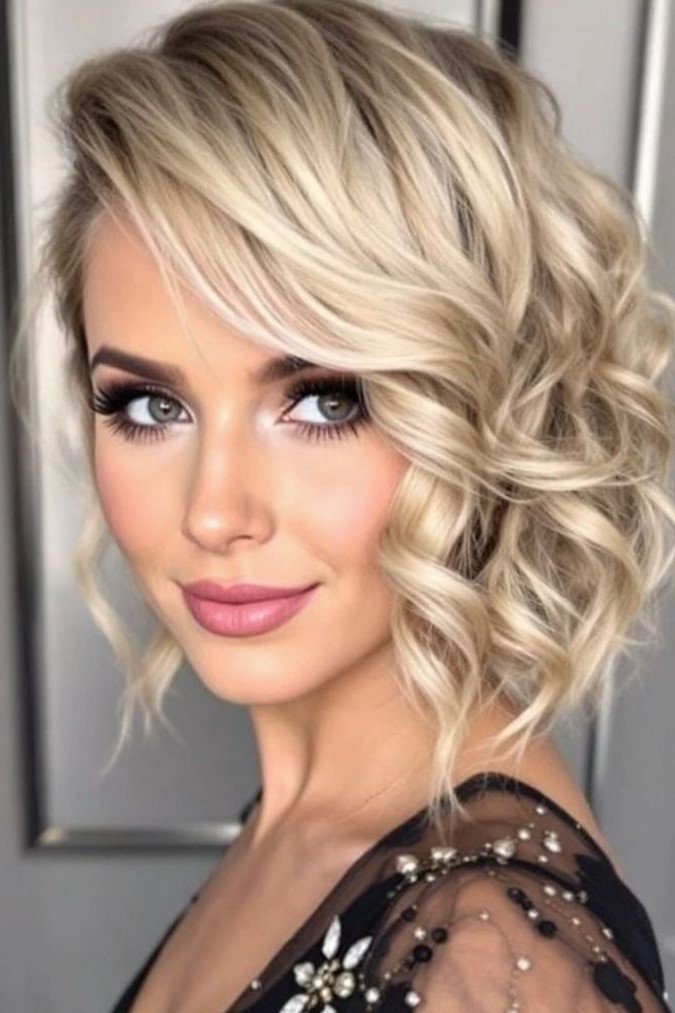 Voluminous Blonde Textured Bob with Deep Side Part