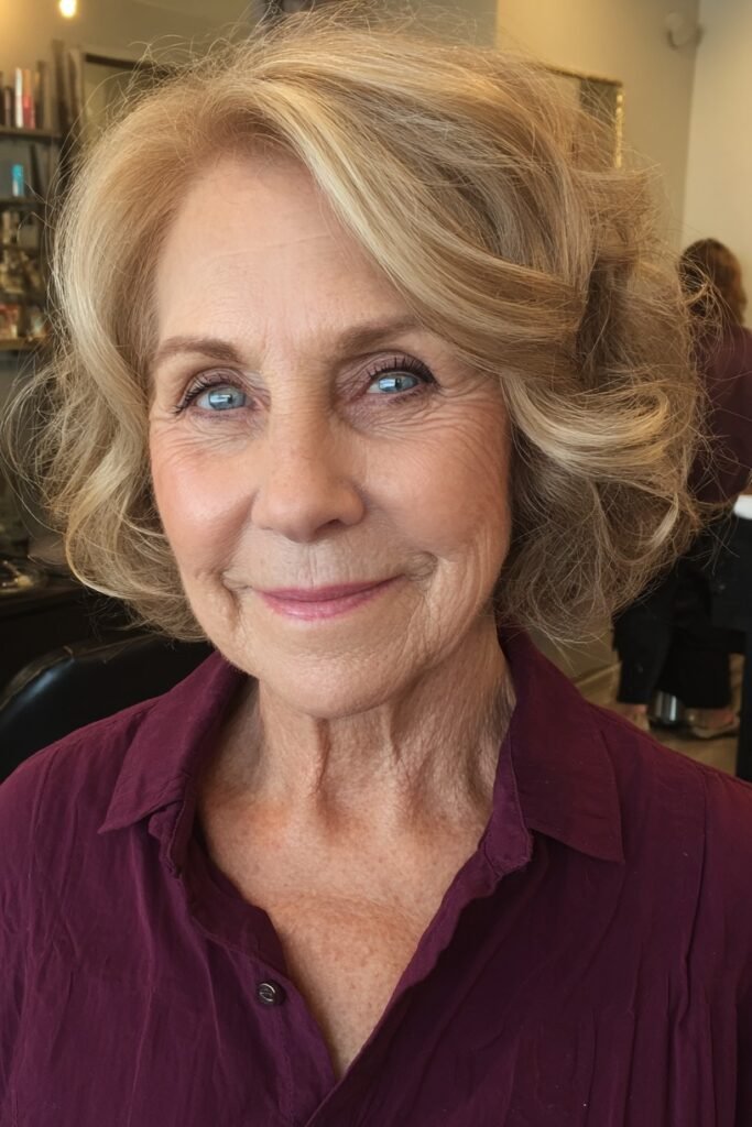 Voluminous Bob with Soft Curls and Side Part