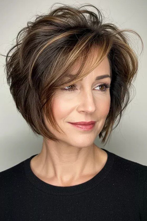 Voluminous Choppy Bob with Soft Side-Swept Bangs