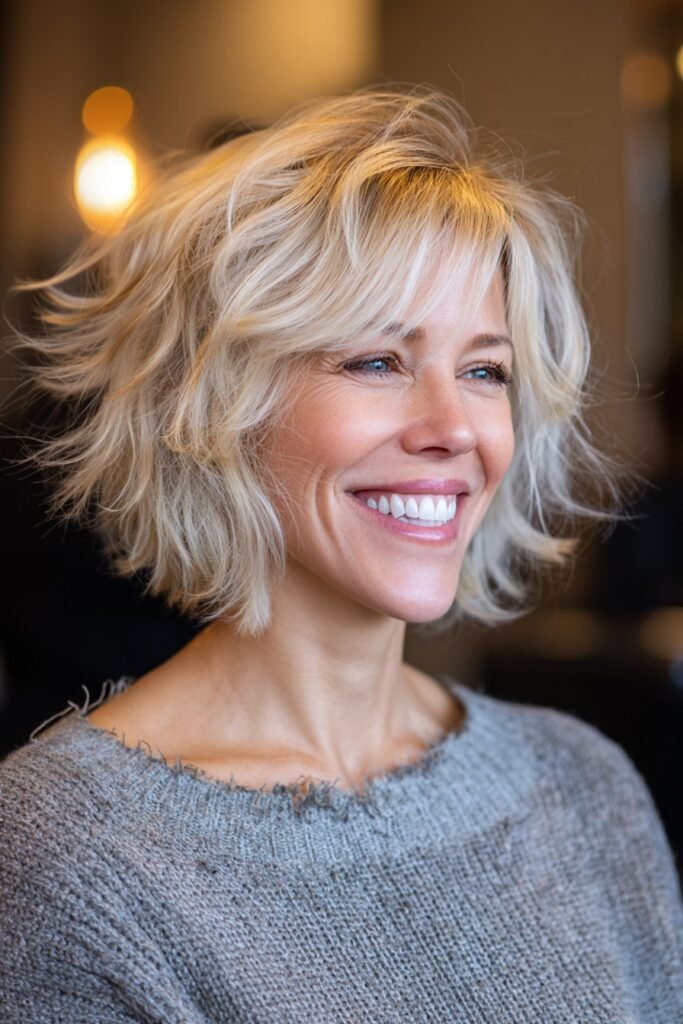 Voluminous Layered Blonde Bob with Soft Waves