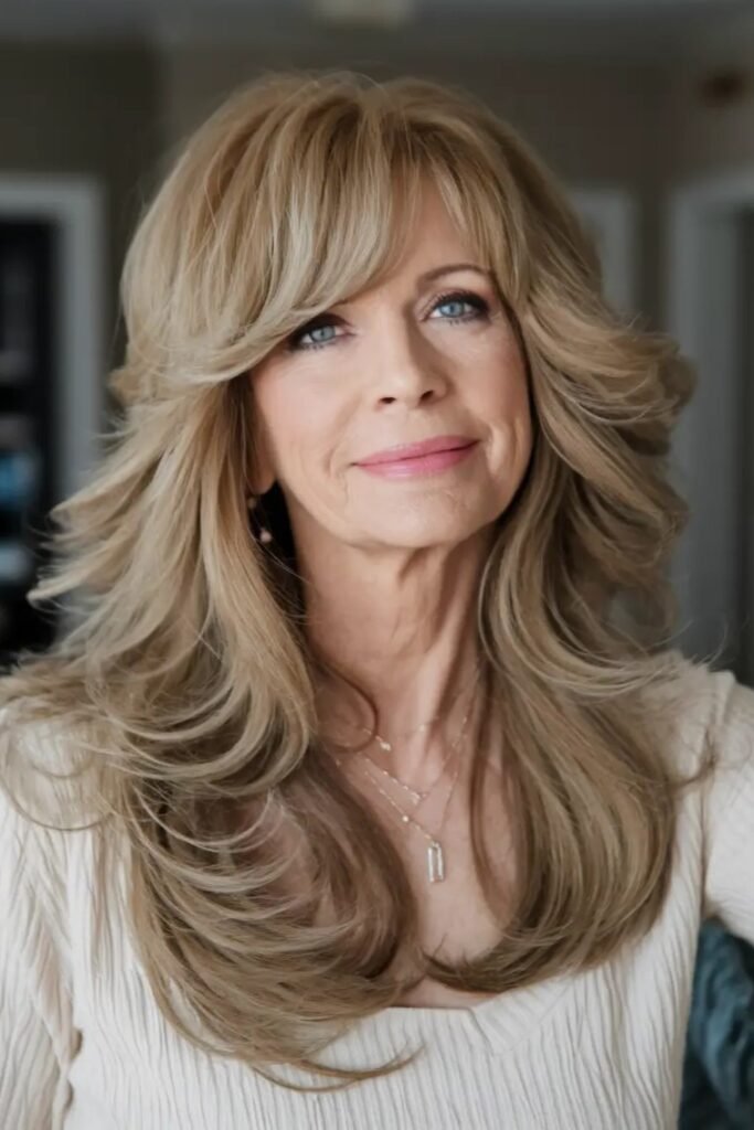 Voluminous Layered Blowout with Side-Swept Bangs