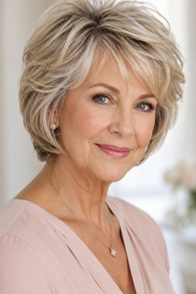 Voluminous Layered Bob with Blonde Highlights