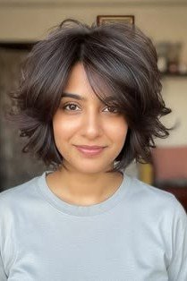 Voluminous Layered Bob with Curtain Bangs