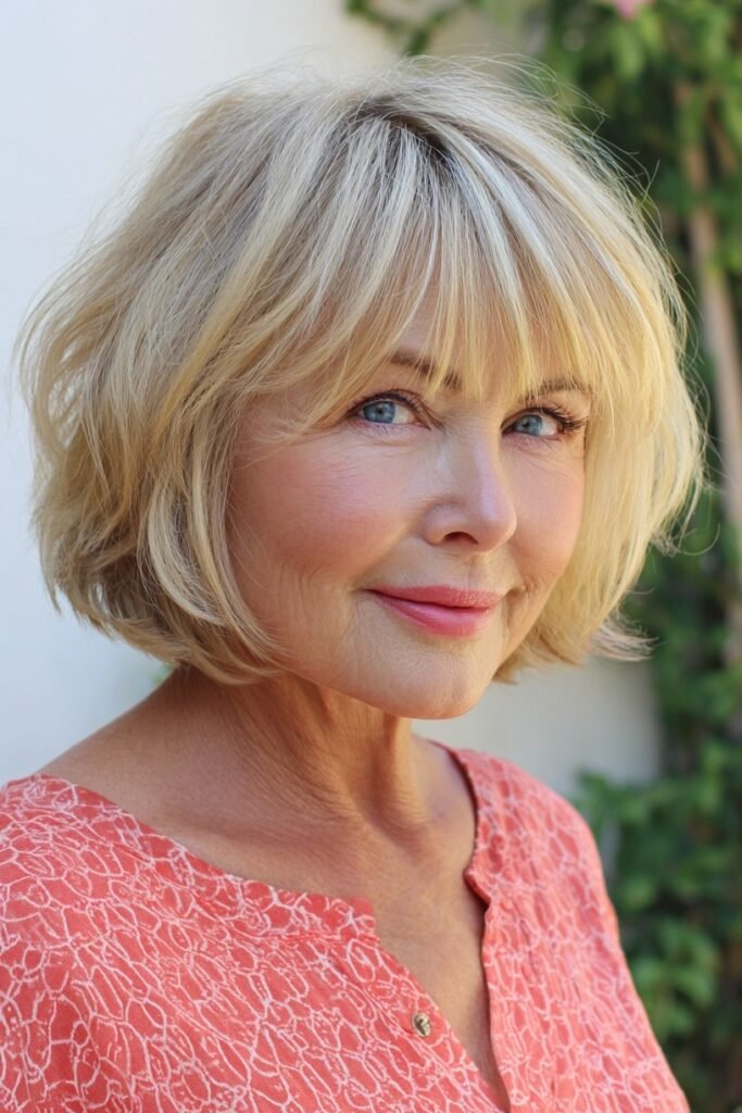 Voluminous Layered Bob with Full Bangs