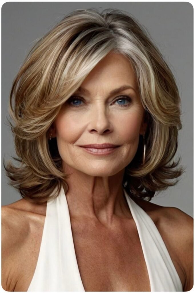 Voluminous Layered Bob with Highlighted Side-Swept Bangs