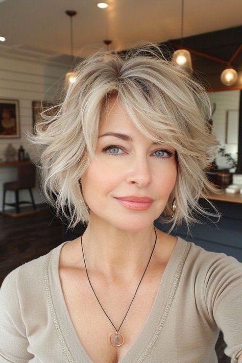 Voluminous Layered Bob with Side-Swept Bangs