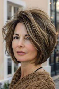Voluminous Layered Bob with Soft Blonde Highlights