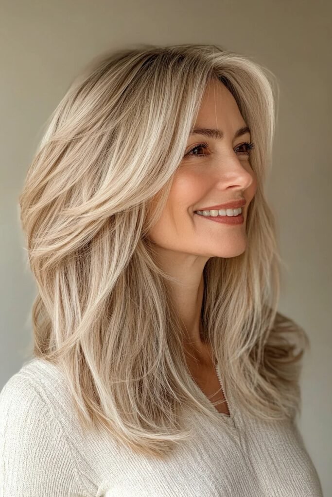 Voluminous Layered Hair with Soft Side-Swept Bangs