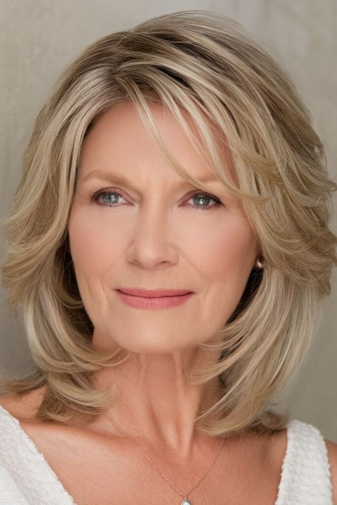 Voluminous Layered Shoulder-Length Hair with Soft Bangs