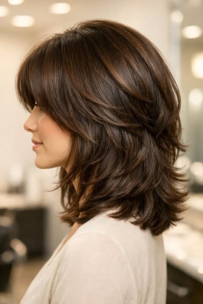 Voluminous Medium-Length Shag Haircut with Layers