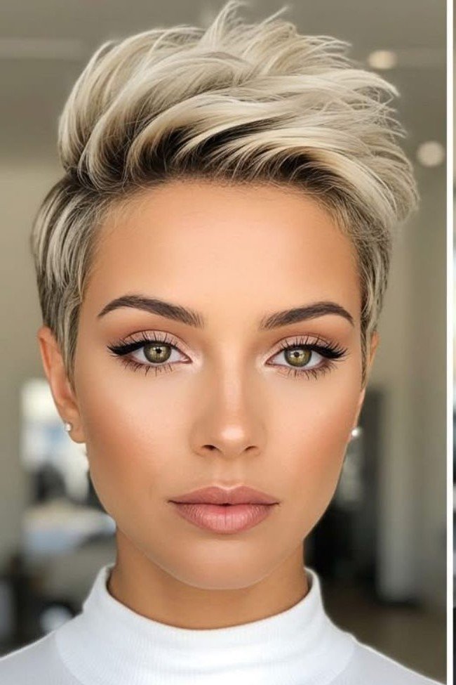 Voluminous Platinum Blonde Spiky Pixie Cut
