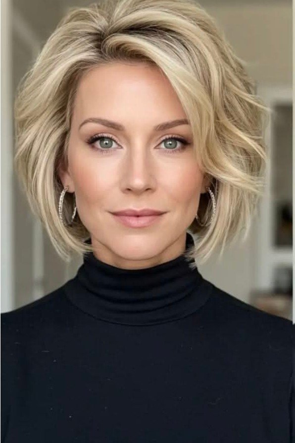 Voluminous Rounded Bob with Soft Blonde Waves