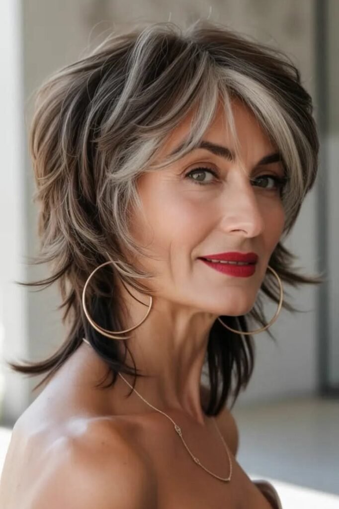 Voluminous Shag Bob with Face-Framing Silver Highlights