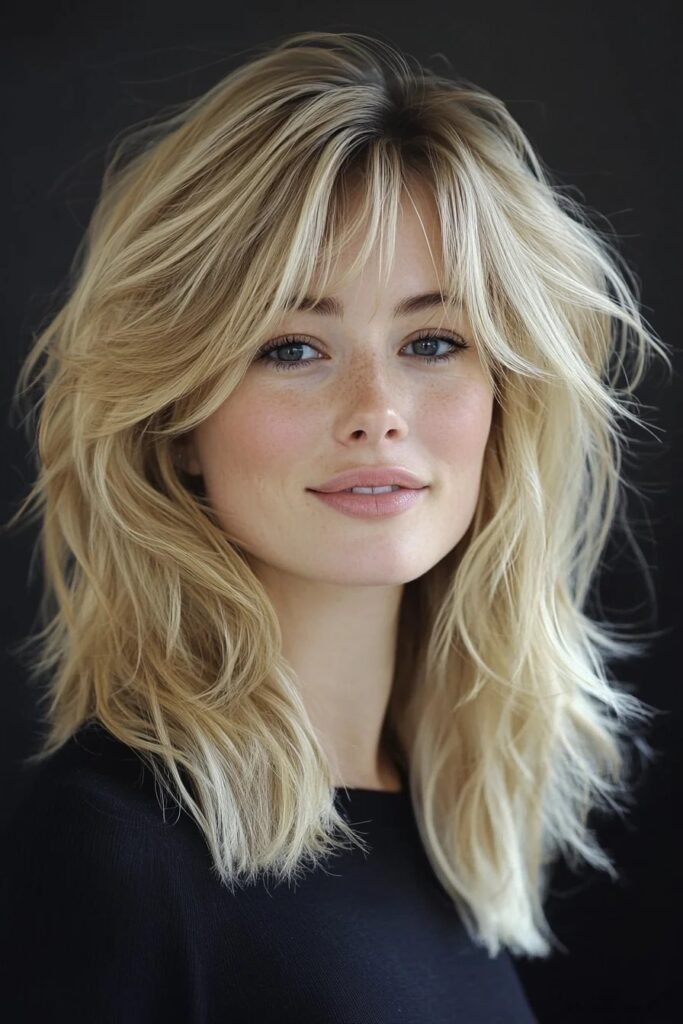 Voluminous Shaggy Blonde Hair with Soft Face-Framing Layers