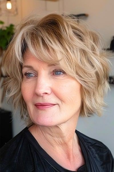 Voluminous Shaggy Bob with Blonde Highlights