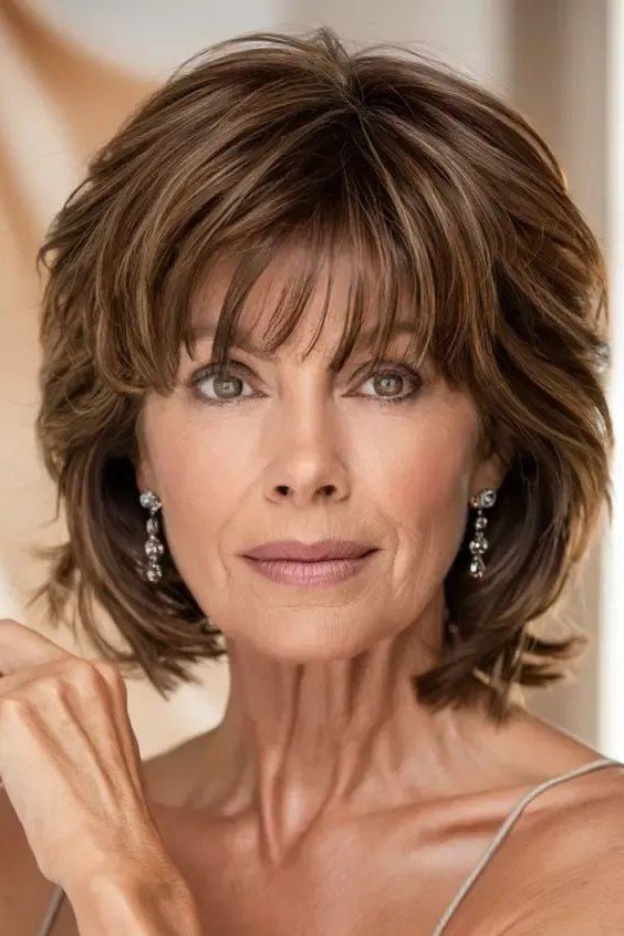 Voluminous Shaggy Bob with Soft Layered Bangs