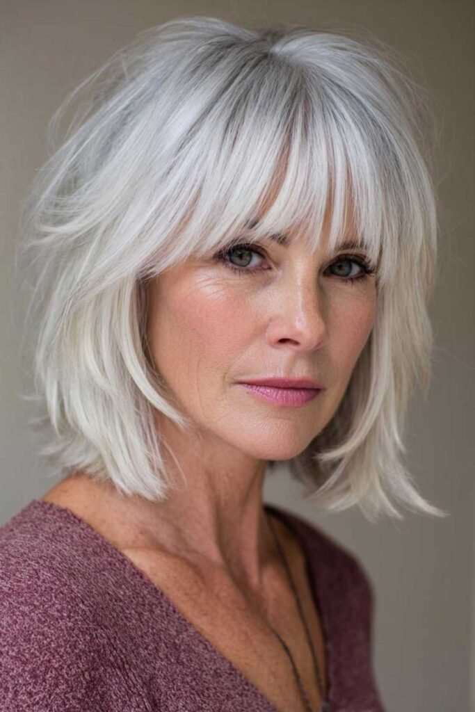 Voluminous Shaggy Bob with Straight Bangs