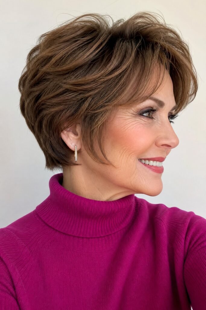 Voluminous Short Layered Bob with Side-Swept Bangs